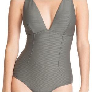 Rachel Roy Ribbed One-piece Swimsuit NWOT size Large Army Green